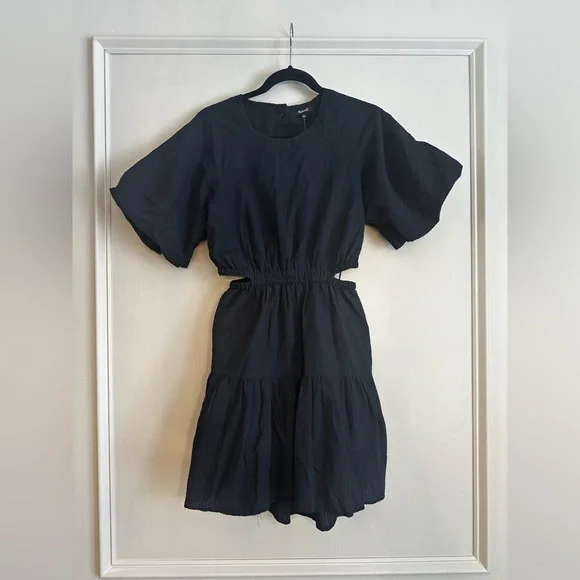 NWT Madewell Seersucker Puff Sleeve Cutout Mini Dress - Size S - Picture 4 of 10